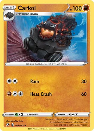 Carkol 106/192  - Reverse Holofoil SWSH02 Rebel Clash - Uncommon