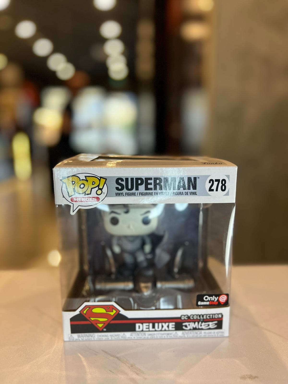 Funko Pop Superman Deluxe DC Collection Jim Lee #278 B&W GameStop Exclusive