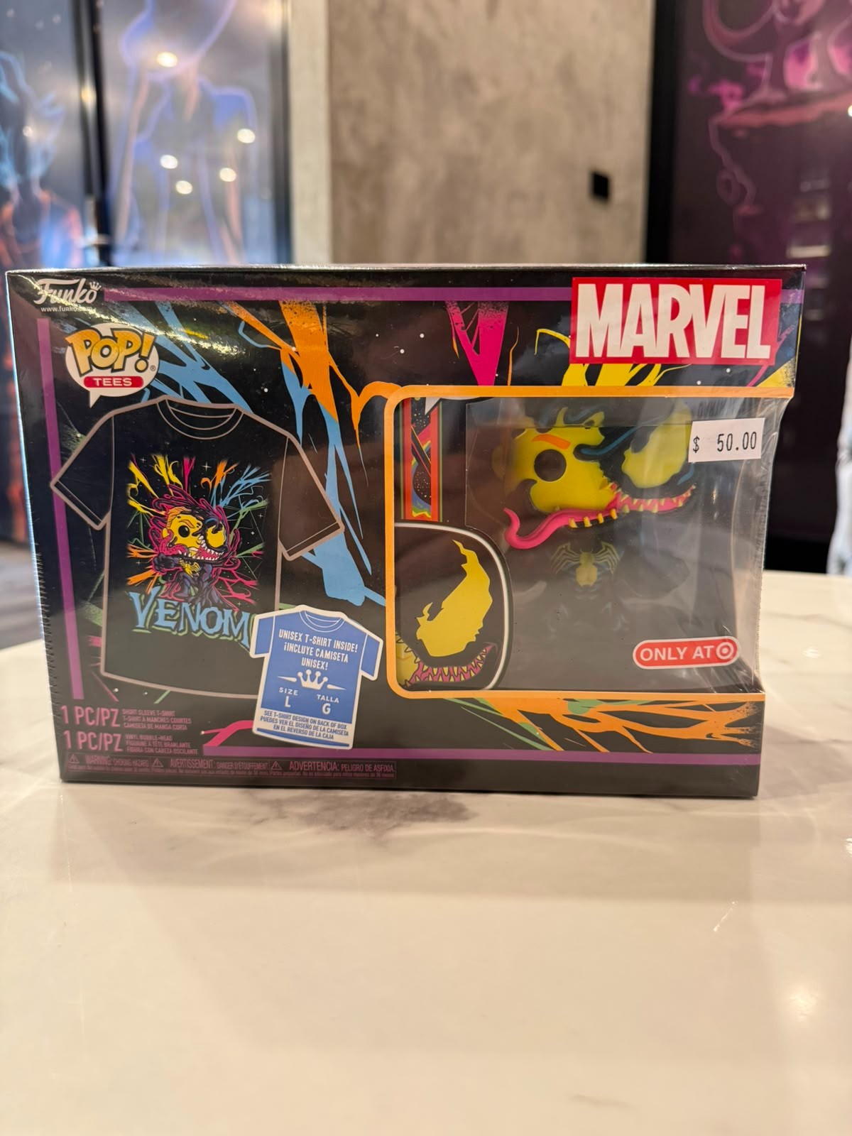 Funko Venom Eddie Brock Blacklight Pop and Tee (L)